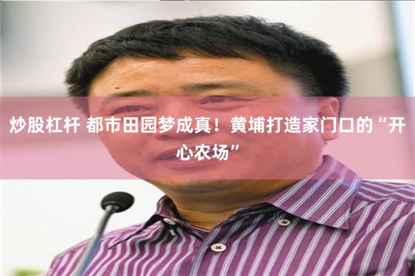 炒股杠杆 都市田园梦成真！黄埔打造家门口的“开心农场”